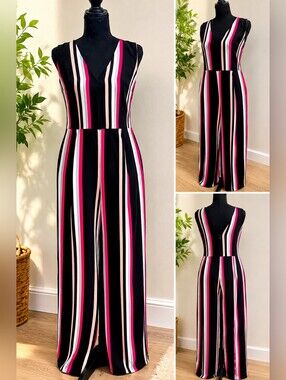 Express Striped Wide Leg Jumpsuit Pink Black White Sleeveless Size Small